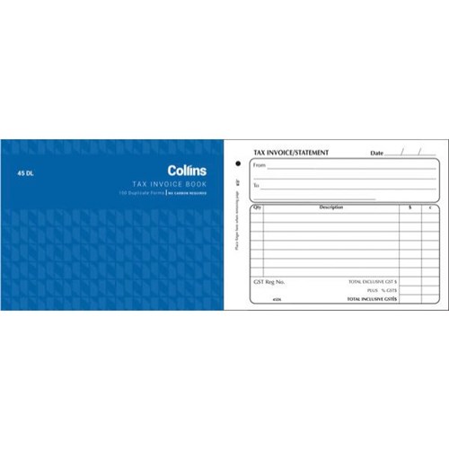 Collins 45DL Tax Invoice Book NCR Duplicate Set of 100