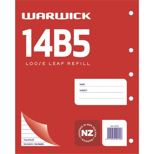 Warwick 14B5 Loose Leaf Refill Pad 7mm Ruled 50 Leaves
