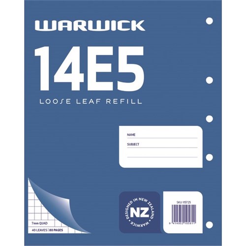 Warwick 14E5 Graph Loose Leaf Refill 7mm Quad 40 Leaves