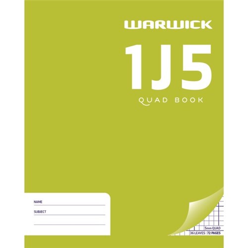 Warwick 1J5 Exercise Book 5mm Quad 36 Leaves