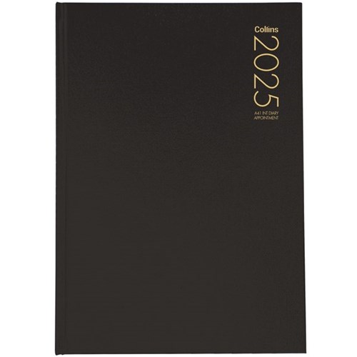 Collins A41 1/4 Hour Interleaved Appointment Diary A41 2 Pages Per Day 2025 Black