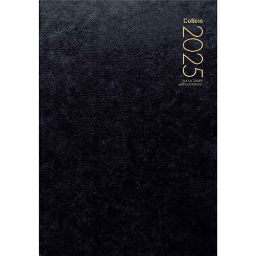 Collins A41A 1/4 Hour Appointment Diary A4 1 Day Per Page 2025 Black