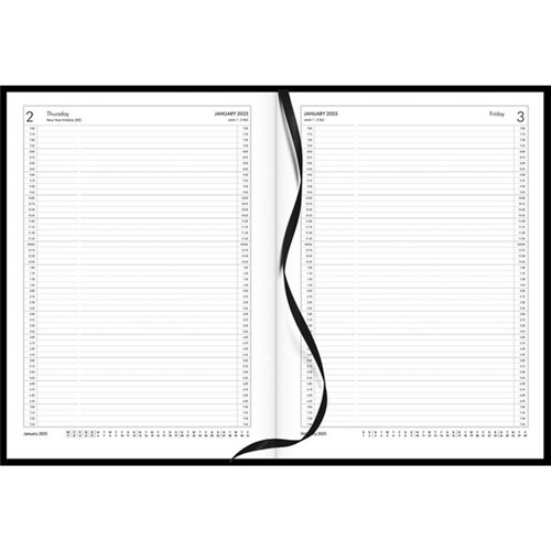 Collins A41A 1/4 Hour Appointment Diary A4 1 Day Per Page 2025 Black