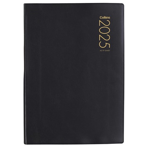 Collins A51P PVC Cover Diary A5 1 Day Per Page 2025 Black