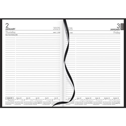 Collins A51P PVC Cover Diary A5 1 Day Per Page 2025 Black