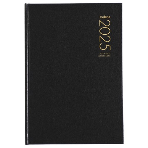 Collins A51 1/2 Hour Appointment Diary A5 1 Day Per Page 2025 Black