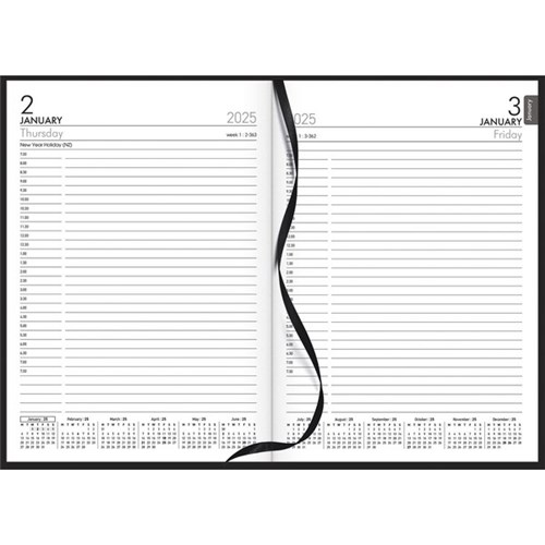 Collins A51 1/2 Hour Appointment Diary A5 1 Day Per Page 2025 Black