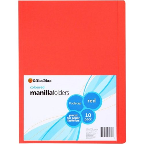 OfficeMax Manilla Folders Foolscap Red, Pack of 10