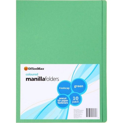 OfficeMax Manilla Folders Foolscap Green, Pack of 10