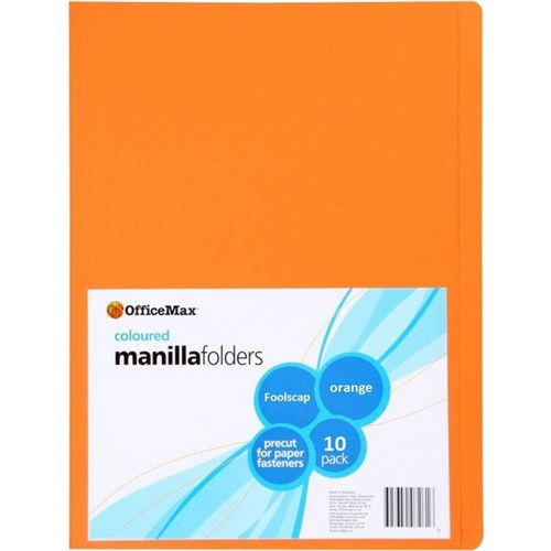 OfficeMax Manilla Folders Foolscap Orange, Pack of 10