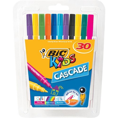 BIC Kids Cascade Felt Tip Markers Assorted Colours, Pack of 30