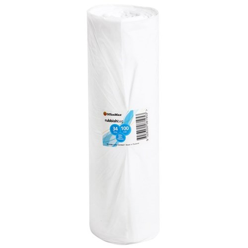 OfficeMax Bin Liner Plastic White 300 x 280 x 700mm 20 Micron 34L, Roll of 100