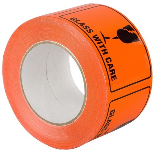 RIPA Shipping Label Glass with Care 100x72mm  Black on Orange, Roll of 660