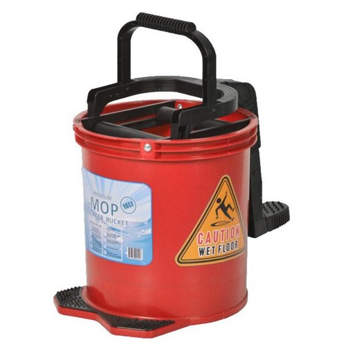 Pure Clean Premium Plastic Wringer Bucket 16L Red