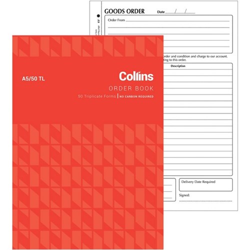 Collins A5/50TL A5 Order Book NCR Triplicate Set of 50