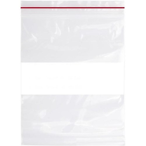 Resealable Plastic Bags Write On Panel 100x155mm 40 Micron Clear, Pack of 100