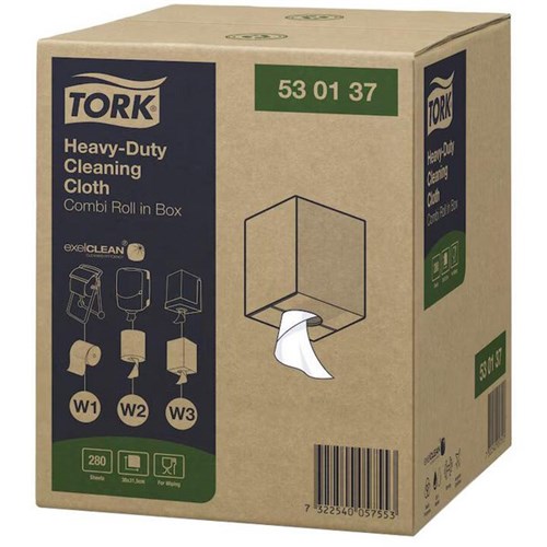 Tork 530 Heavy Duty Cleaning Cloths 320 x 380mm White 530137, Roll of 280