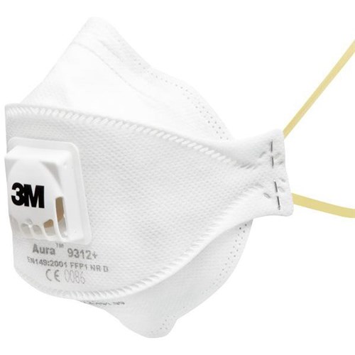 3M™ Aura™ P1 Valved Flat Fold Dust & Mist Particulate Respirator Masks 9312A+, Box of 10