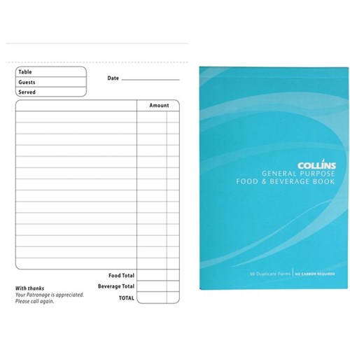 Collins Food & Beverage Docket Book NCR Duplicate, Set of 50