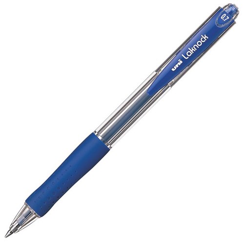 uni Laknock Blue Retractable Ballpoint Pen 0.7mm Fine Tip