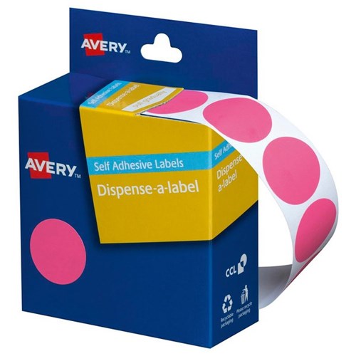 Avery Dot Dispenser Labels DMC24P 24mm Pink, Box of 500