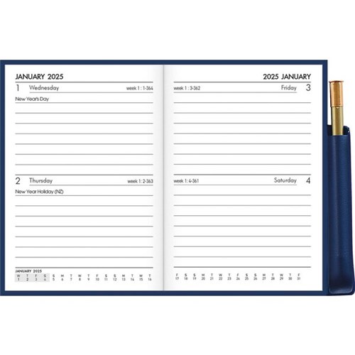 Collins A72 Pocket PVC Diary With Pencil 2 Days Per Page 2025 Blue