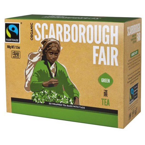 Scarborough Fair Fairtrade Green Tea Enveloped Tagless Tea Bags, Box of 50