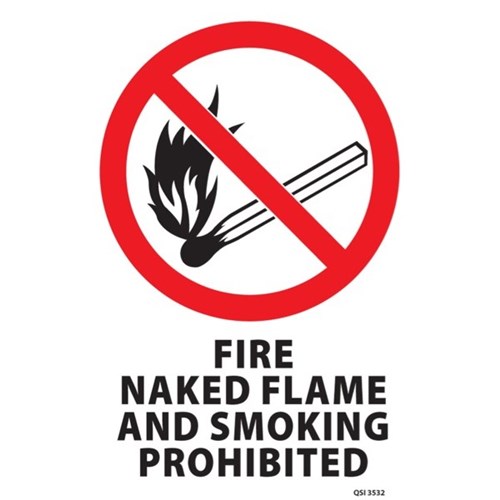 Fire Naked Flame & Smoking Prohibited Safety Sign 230x300mm