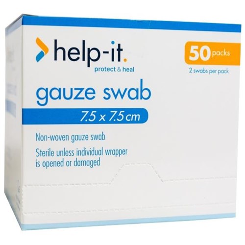 Help-It Non Woven Gauze Swabs Sterile 75x75mm, Pack of 50