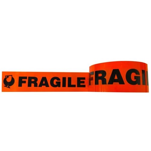 Pomona S36 Acrylic Message Tape Fragile 48mm x 66m Black on Orange