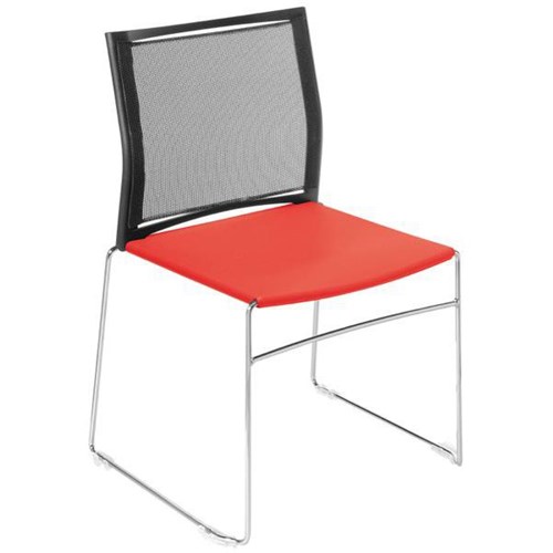 Web Cafe Chair Mesh Back Sled Base Red/Chrome