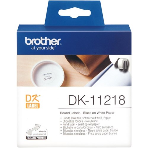 Brother Round Labels DK-11218 24mm Black on White, Roll of 1000