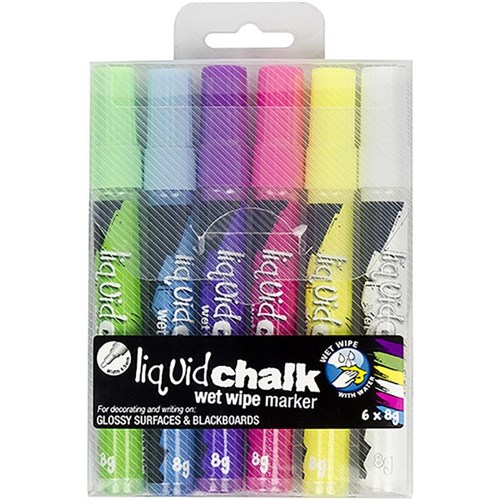 Texta Liquid Chalk Wet Wipe Window Markers 4.5mm Bullet Tip, Pack of 6