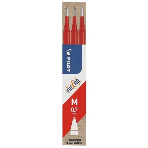 Pilot Frixion Red Rollerball Pen Refill 0.7mm Fine Tip, Pack of 3