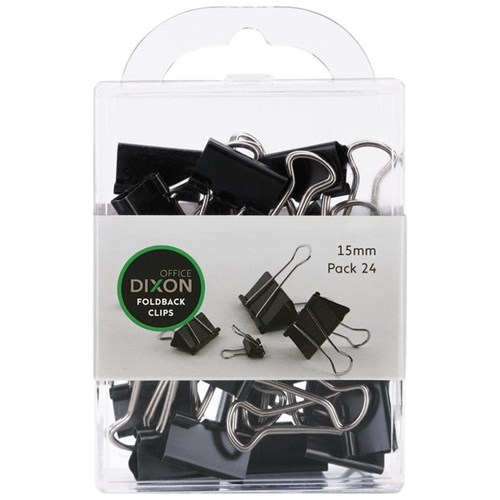 Dixon Foldback Clips 15mm Black/Silver, Pack of 24