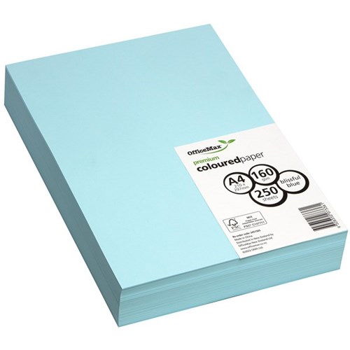 OfficeMax A4 160gsm Blissful Blue Premium Coloured Copy Paper, Pack of 250