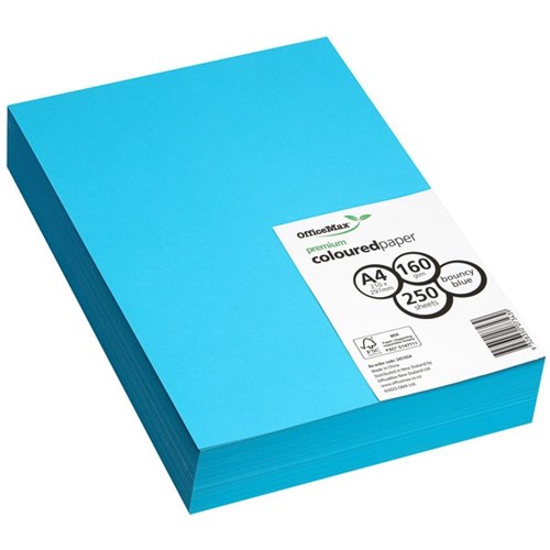 OfficeMax A4 160gsm Bouncy Blue Premium Coloured Copy Paper, Pack of 250