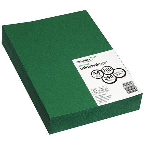 OfficeMax A4 160gsm Golfing Green Premium Coloured Copy Paper, Pack of 250