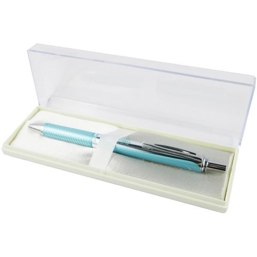 Pentel Black Ink Energel Aluminium Pen 0.7mm Fine Tip Aqua Barrel