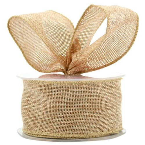 Artificial Coloured Jute Ribbon Wire Edge 50mm x 10m Natural