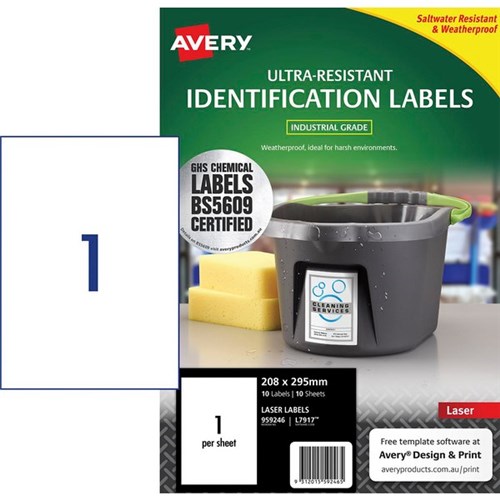 Avery Ultra Resistant Identification Laser Labels L7917 White 1 Per Sheet