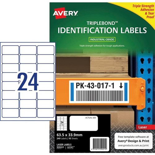 Avery Triplebond Identification Laser Labels L6141 White 24 Per Sheet