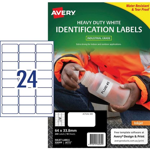 Avery Heavy Duty Identification Inkjet Labels J4773 White 24 Per Sheet