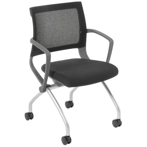 Team Nesting Visitor Chair With Arms Mesh Back Fabric Seat Black