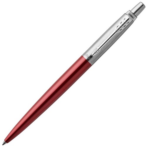 Parker Jotter Blue Ink Ballpoint Pen 1.0mm Medium Tip Chrome/Red Barrel