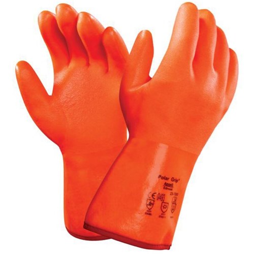 Ansell Polar Grip Insulated PVC Gloves Size 9 Orange, Pair