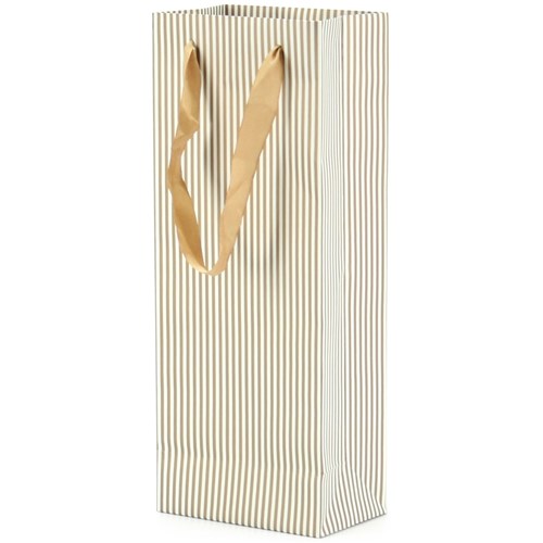 Wine Bottle Gift Bag Single 125 x 80 x 320mm Stripe White/Gold