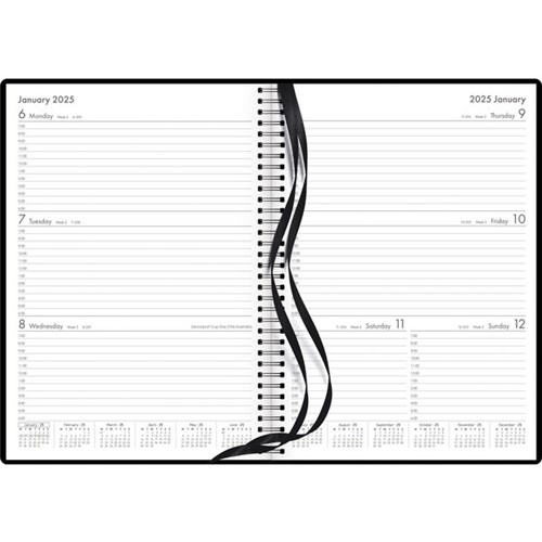 OfficeMax A43 1 Hour Appointment Executive Wiro Diary A4 Week To View 2025 Black