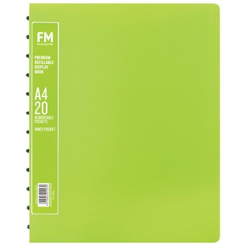 FM A4 Premium Refillable Display Book 20 Pockets Lime Green