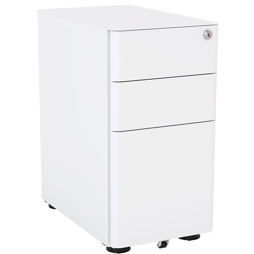 Breeze Slimline Steel Mobile Pedestal 3 Drawer White